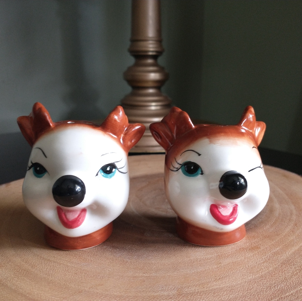 Vintage Christmas Reindeer Salt and Pepper Shakers